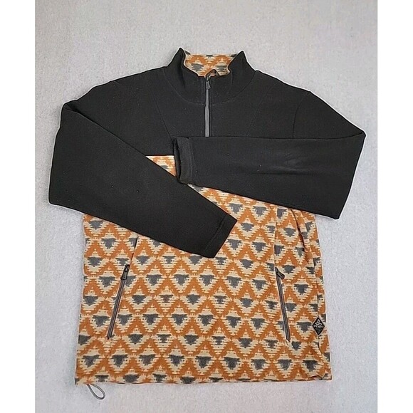 prAna Other - PraNa Pullover Mens L Black Brown Fleece Aztec Southwest 1/4 Zip Pockets Hiking